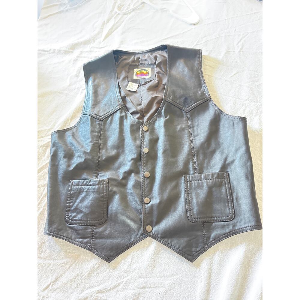 Vintage Miller Outerwear Men’s Leather Vest L Brown Cowhide Grain Western Biker
